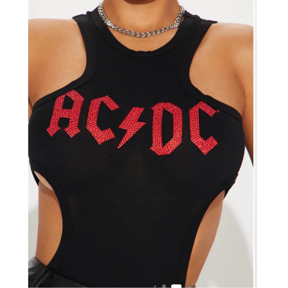 ACDC Rhinestone Bodysuit - Black/Red - M
